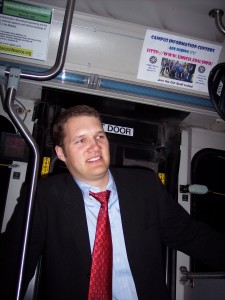 Alex on a bus